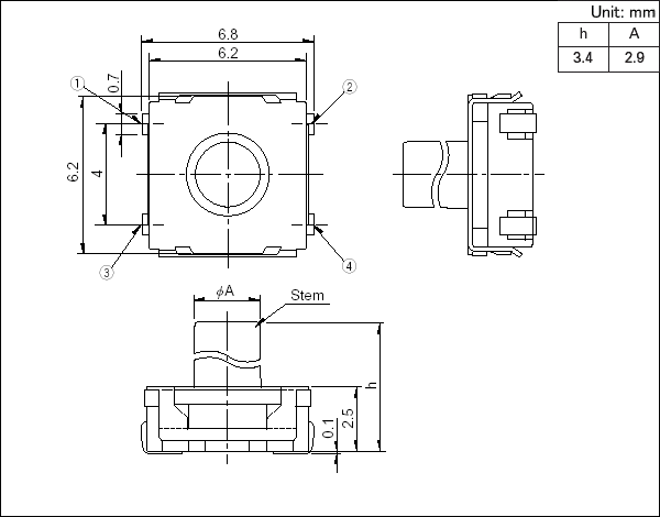 6*6alps輕觸開關(guān)_SKRAAKE010_規(guī)格圖紙